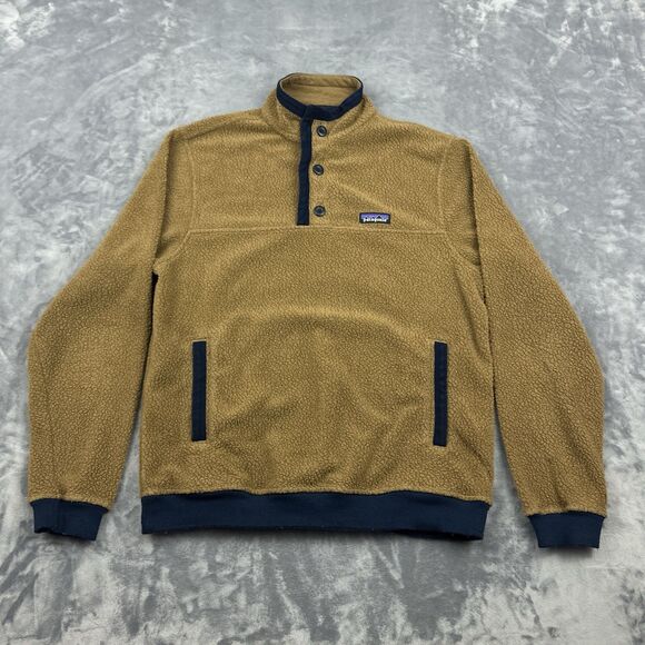 Patagonia Jacket Mens Sz M Shearling Fleece Button Pullover Sweater Brown 26140 - Picture 1 of 12